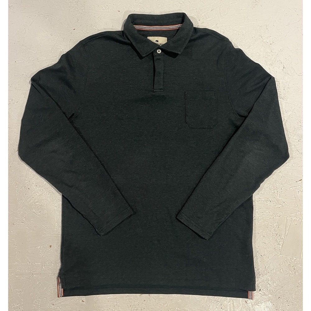 The Normal Brand Long Sleeve Polo Shirt Green Heathered Pocket‎ Men's Medium